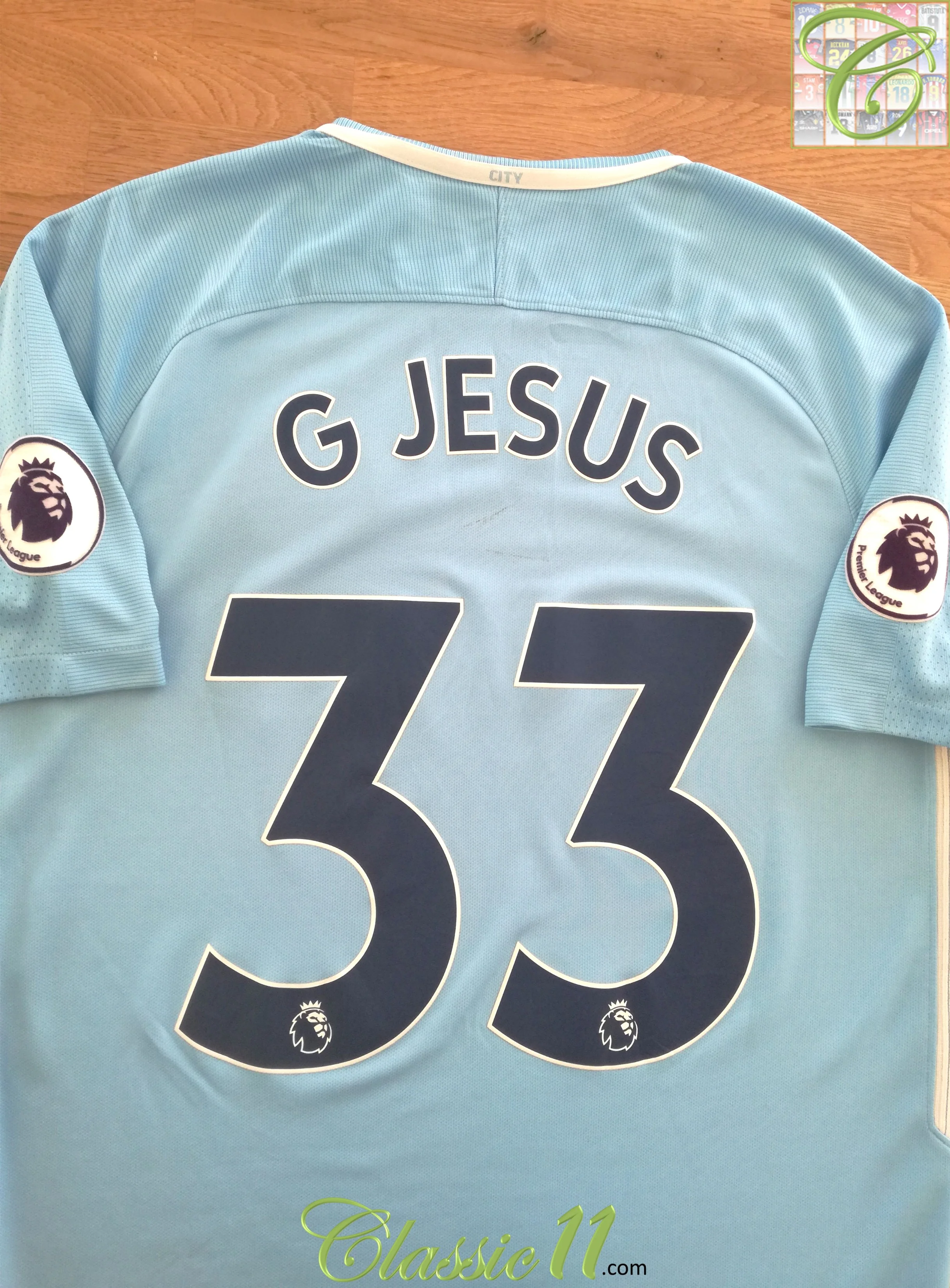 2017/18 Man City Home Premier League Football Shirt G Jesus #33 (M)